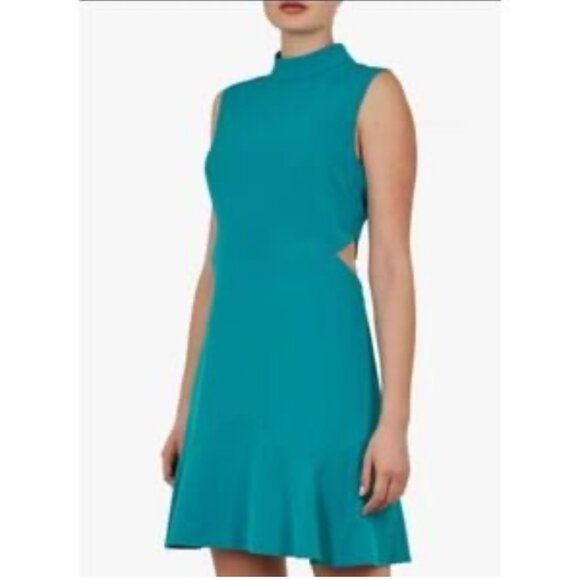 NWT Ted Baker London Cormier Turquoise Dress Cut Out Fluted Shift Size 4/6 - Picture 1 of 12